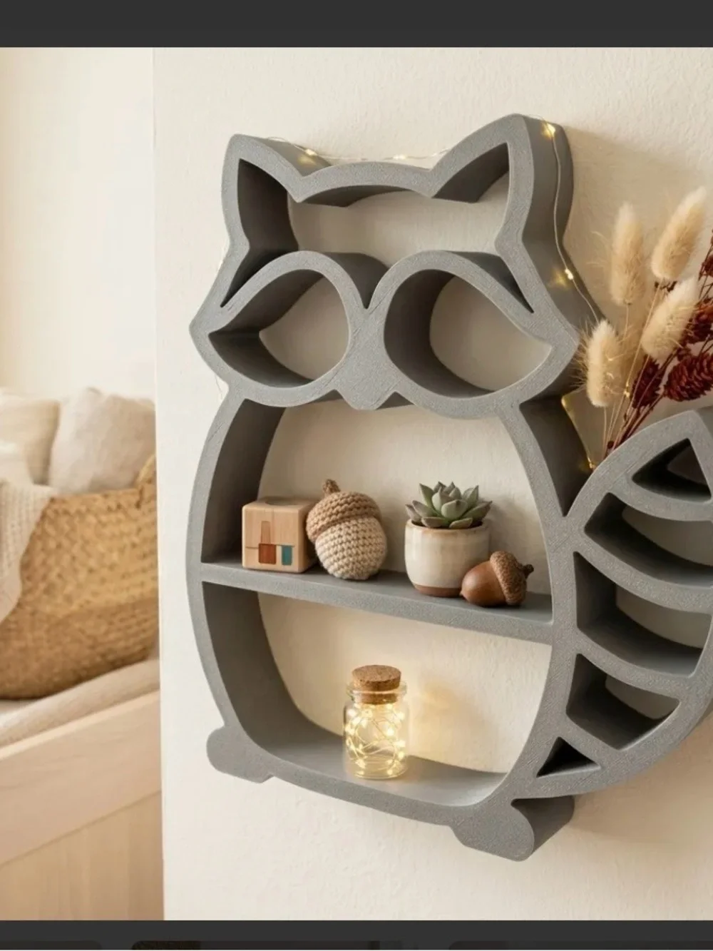 Raccoon Brown Owl Wall or table display Shelf - Decorative Home Wall Decor